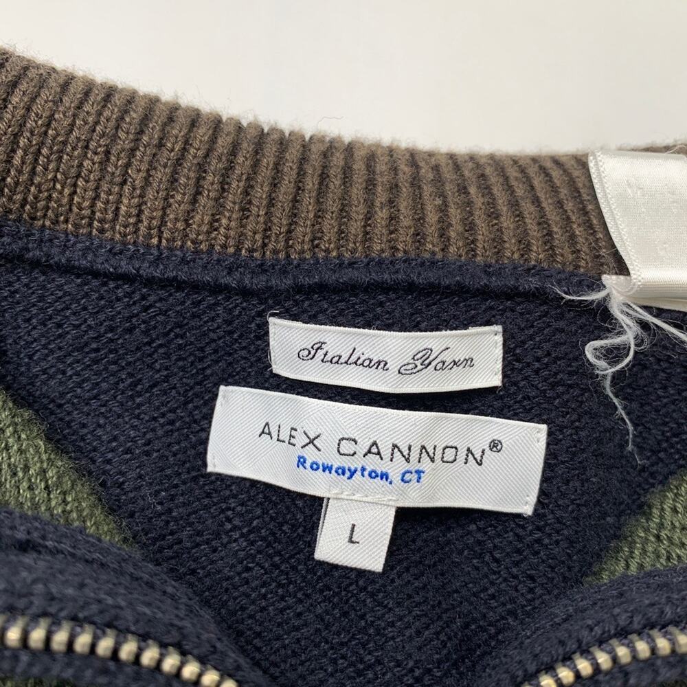 Alex Cannon Sweater Mens L Large Navy Wool Blend Italian Yarn Colorblock 1/4 Zip - Picture 4 of 9